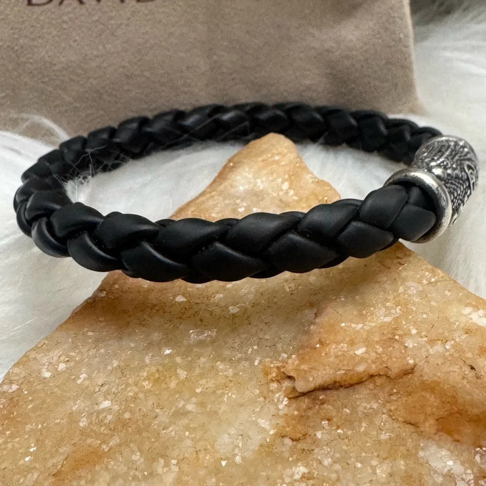 David Yurman .925 Sea Urchin 8.5mm Black Braided Rubber Bracelet - Picture 5 of 9